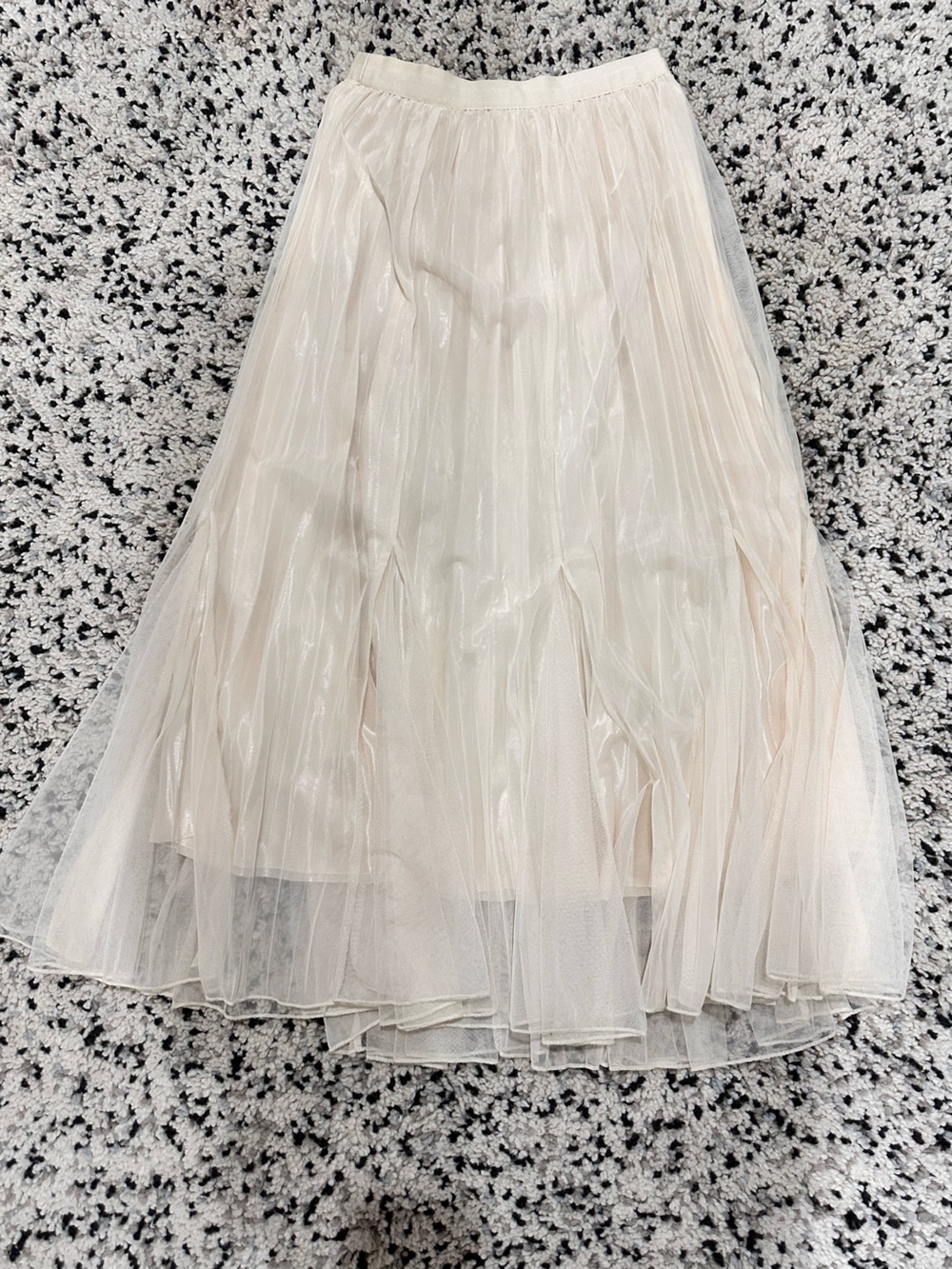 Women's A-Line Tulle Midi Skirt in Soft Beige